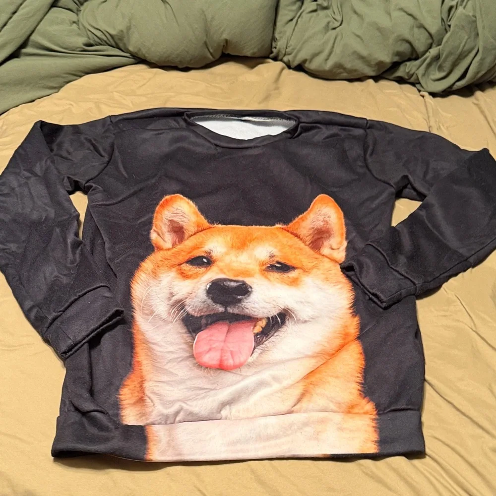 Cozy Black Dog Face Sweatshirt SHIBA INU